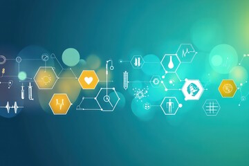 Abstract medical background with flat icons representing healthcare technology and modern innovation in science and research