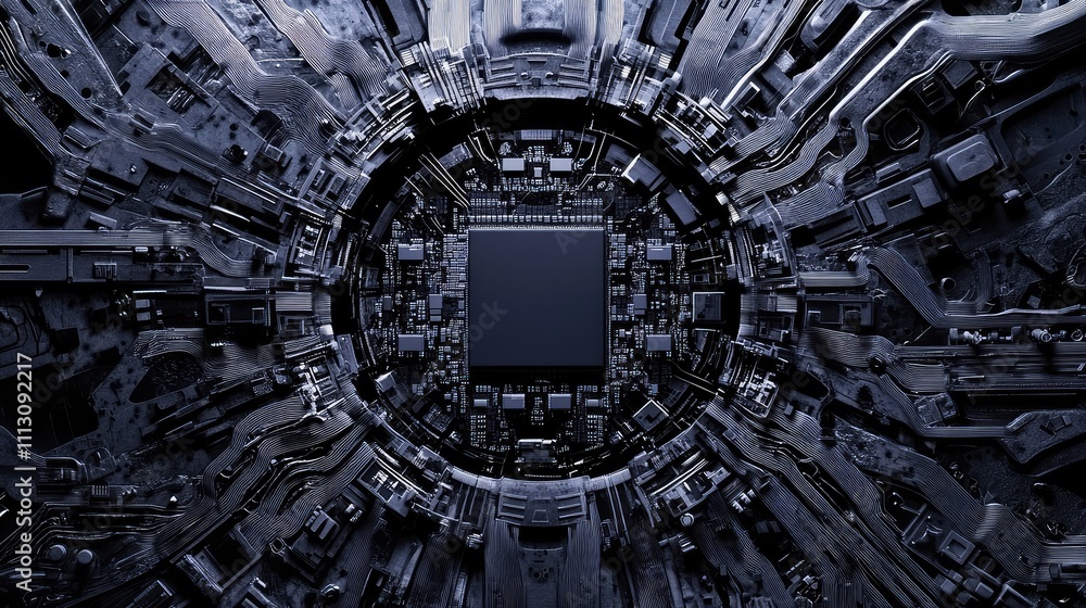Poster complex abstract design of a digital circuit board with microchip
