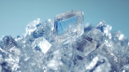 Obraz premium Clear Ice Cubes on a Light Blue Background in Natural Light Setting