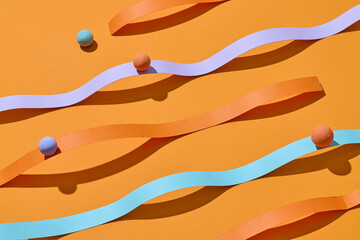 Colorful Abstract Paper Art With Spheres On Orange Background
