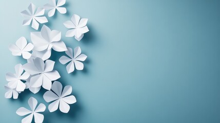 Elegant White Paper Flowers on Soft Blue Background for Decor