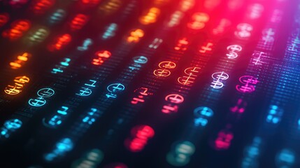 Colorful Abstract Data Stream with Digital Patterns and Symbols