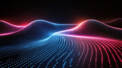 Vibrant Neon Waves of Light Undulating in a Dark Space