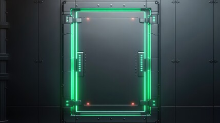 Fototapeta premium Futuristic Door with Neon Green Accents in a High-Tech Setting
