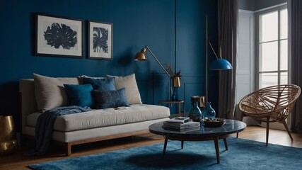 Contemporary decor highlighting a bold blue wall