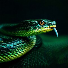snake closeup with beautiful green scaly skin