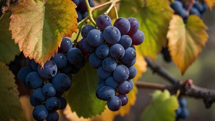 Fototapeta premium Crisp autumn grapes in a vineyard setting