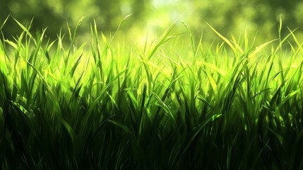 Obraz premium Vibrant green grass blades basking in sunlight for nature and gardening themes