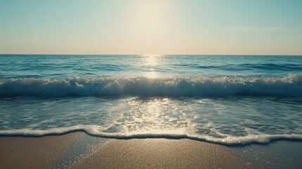 Serene Ocean Waves Glistening Under a Bright Sunlight Horizon