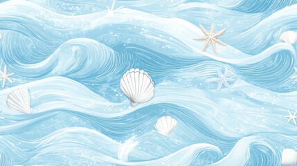 Ocean Waves and Seashells Seamless Pattern Design