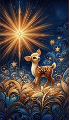 Dreamy Fawn Under the Evening Star in an Enchanted Meadow