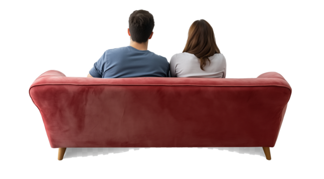 Couple sitting on sofa isolated, Ai