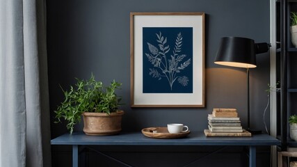 Floral poster mockup in stylish home interior