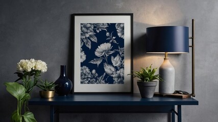 Floral poster mockup in stylish home interior