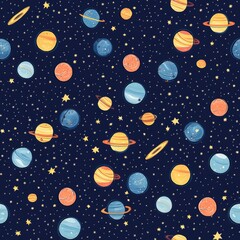Fototapeta premium Seamless Space Pattern with Stars and Planets