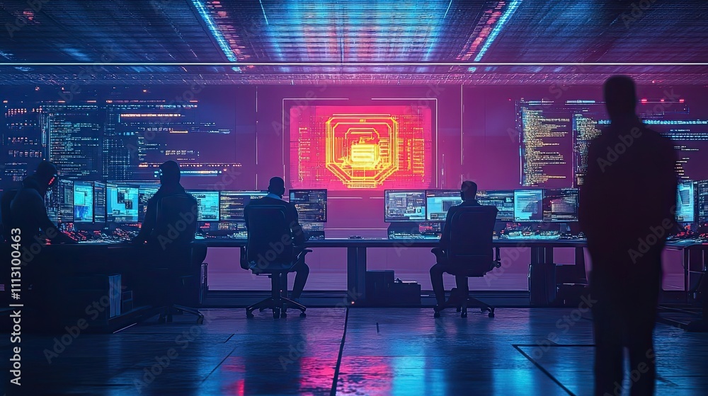 Aufkleber cyber security team monitoring network data systems
