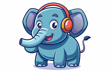 Cartoon elephant with headphones vector art illustration