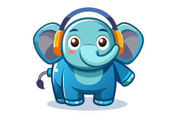 Cartoon elephant with headphones vector art illustration