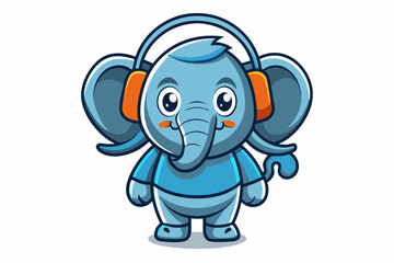Cartoon elephant with headphones vector art illustration