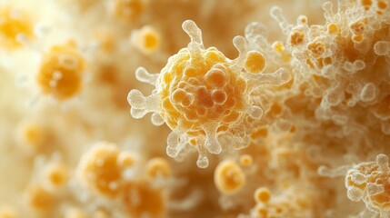 Microscopic view of orange cells, intricate detail, cellular structures.