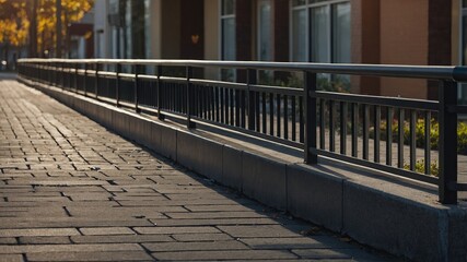Obraz premium Residential sidewalk with railing and plastic panel