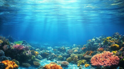 Fototapeta premium A coral reef restoration project under clear blue waters illustrates efforts to mitigate global warming effects on marine life.