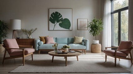 Subtle inviting living room with modern pastel decor
