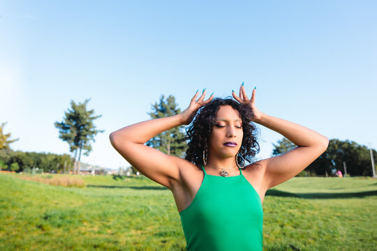 Latina Trans Woman Doing Meditation and Relaxation Exercises