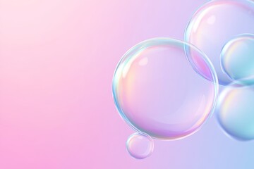 Obraz premium Colorful iridescent soap bubbles on soft pastel background