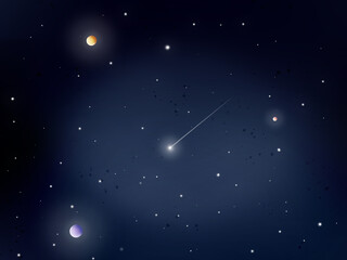 Night with glowing stars and moon