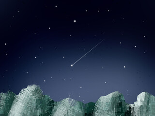 Mountains and starry night with comet