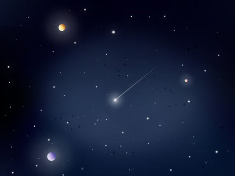 Night with glowing stars and moon