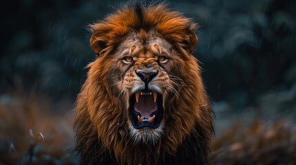 Fierce King of the Jungle: An Angry Lion Roars in the Wilderness