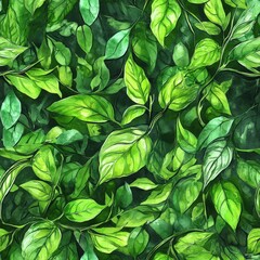 Fototapeta premium Lush Green Rainforest Plants in Watercolor Style