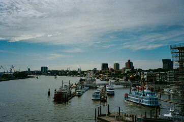 Fototapeta premium View of Hamburg Harbor and Elbe River from Above
