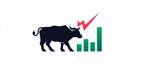 A bull icon with a financial chart and upward trend on a beige background