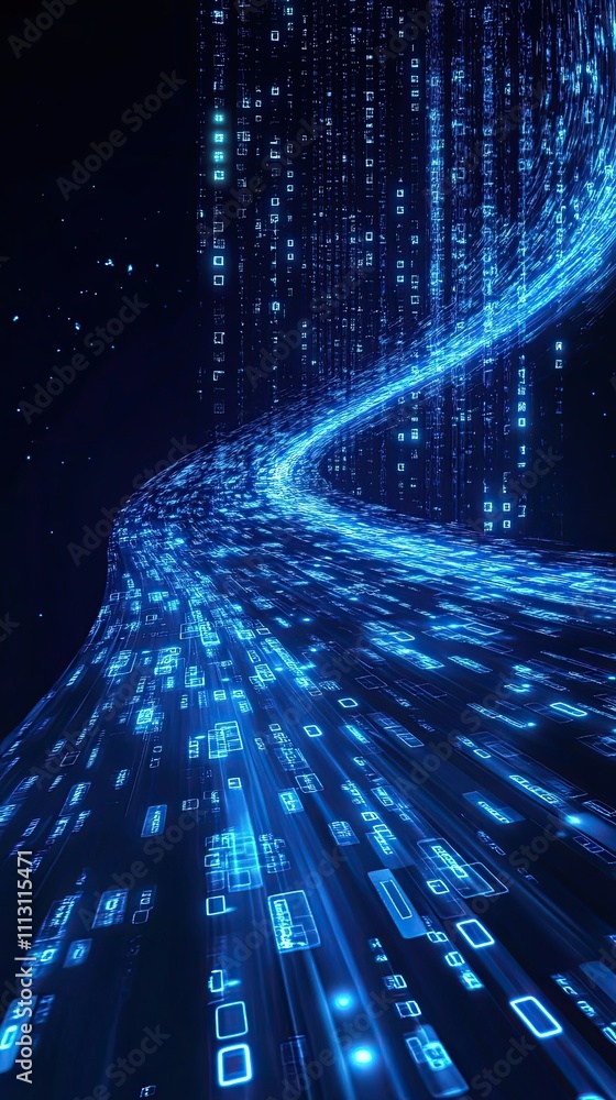 Poster digital data stream flowing through cyberspace