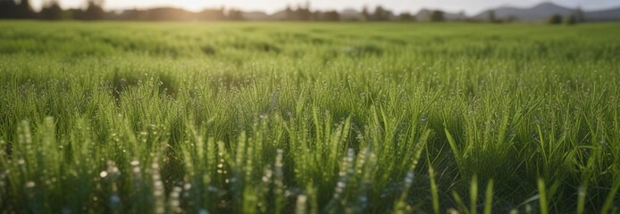 Obraz premium A lush green field of flax plants swaying gently in the warm summer breeze, foliage, crop field