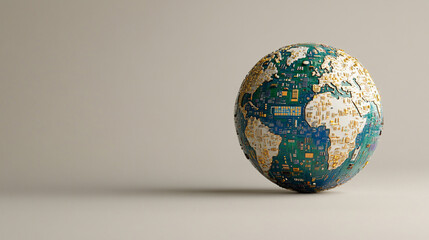 globe made of circuit boards and microchips symbolizes the fusion of technology and the world, representing digital connectivity, innovation, and the growing influence of tech in modern life