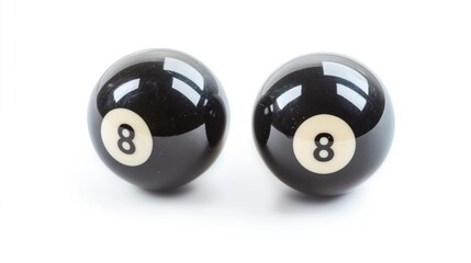 Two black billiard balls with the number 8, commonly used in pool games.