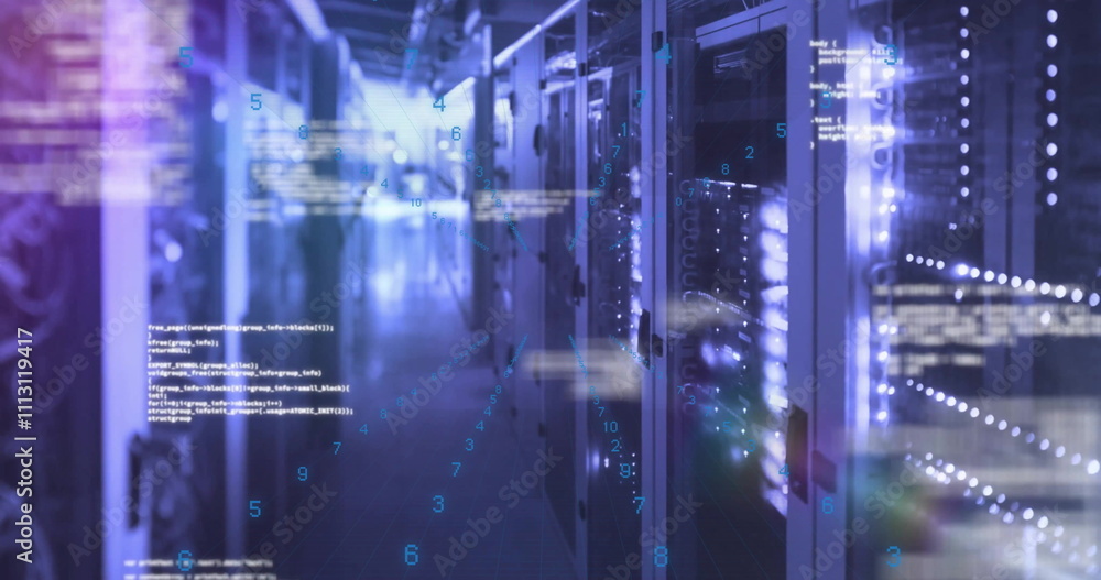 Poster image of data processing over computer server room