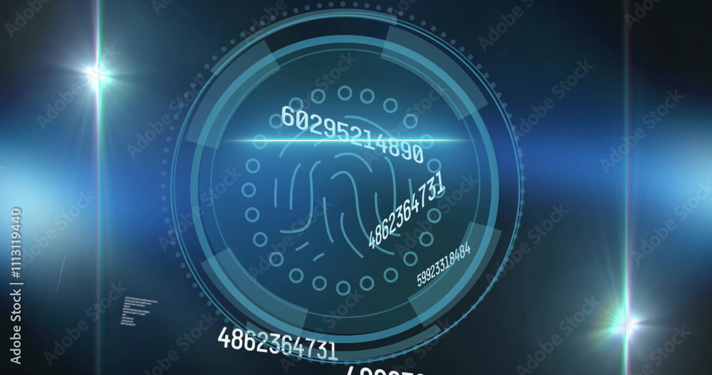 Poster image of biometric fingerprint scanner over processing data