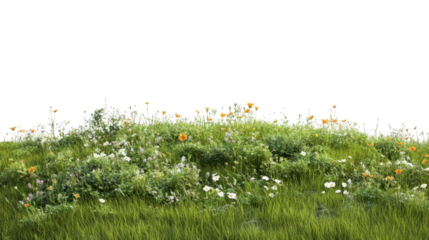 Green meadow with flowers transparent background