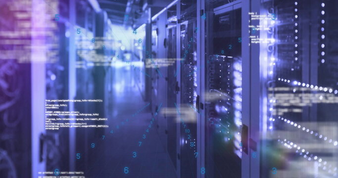 Image of data processing over computer server room