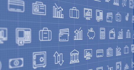 Image of business icons on blue background