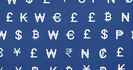 Image of currency symbols on blue background