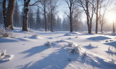 Fototapeta premium Snowflakes dance and twirl in the air, settling gently on the snow-covered ground and transforming the scene into a winter wonderland, winter landscape,