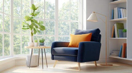 Reading Corner with Navy Recliner and Lamp