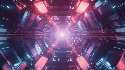 Futuristic Neon Corridor Digital Art Abstract Design