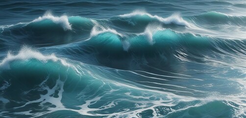 Ethereal ocean waves with abstract blue color palette and ripples, depth, blues